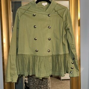 Crown & Ivy Olive Green Double-Breasted Utility Jacket